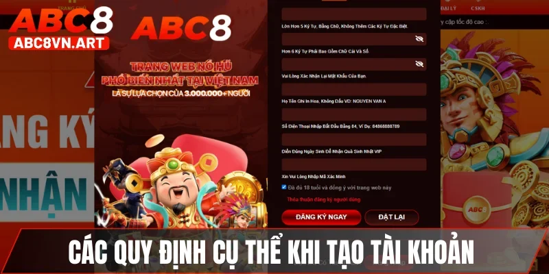 Các quy định cụ thể khi tạo tài khoản 